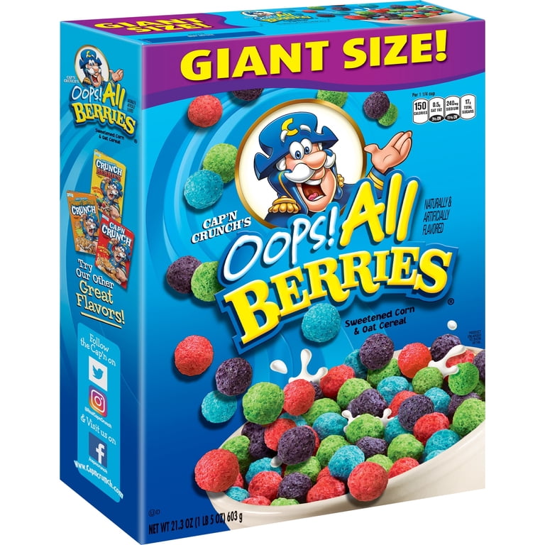 Cap'n Crunch Breakfast Cereal, Oops! All Berries Box, 21.3 oz