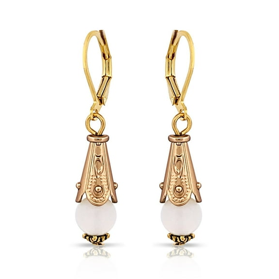 Besheek Goldtone and Opalite Moonstone Leverback Cone Dangle Earrings
