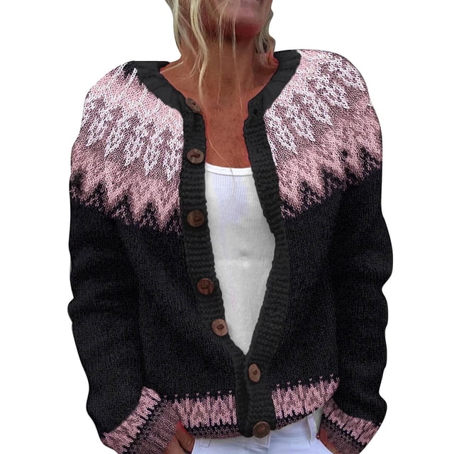 Jindong Cardigan Tricoté Confortable à Imprimé Floral en Peluche pour Femmes