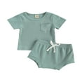 thumbnail image 1 of PENGXIANG Bébé Été Ensemble Manches Courtes Solides Hauts de Couleur Ensemble Shorts, 1 of 6