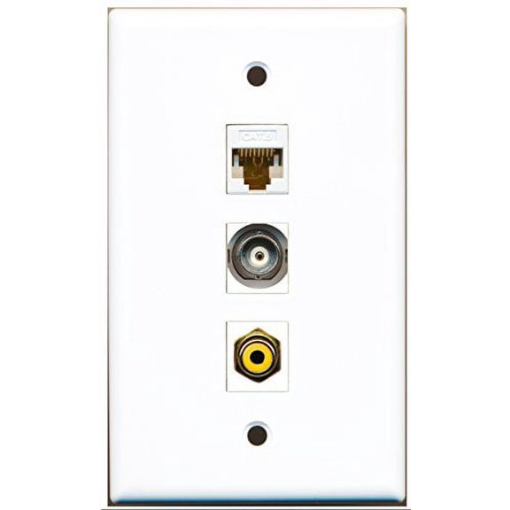 RiteAV - 1 Port RCA Yellow and 1 Port BNC and 1 Port Cat6 Ethernet White Wall Plate