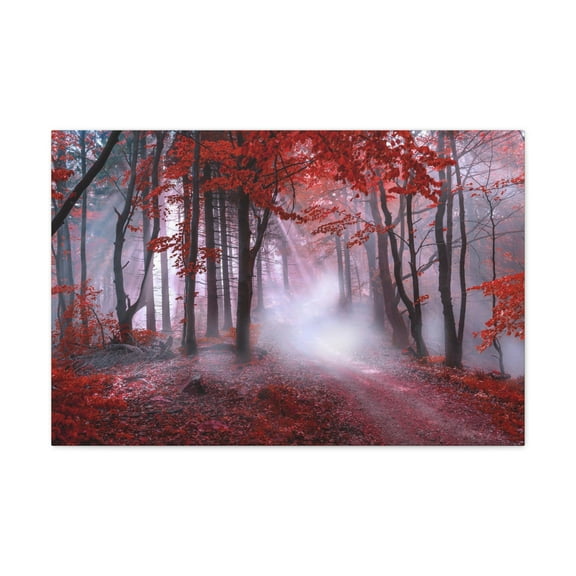 Foggy Autumn Forest Orange Leaves Nature Wilderness Photography Canvas Wall Art for Home Decor Ready-to-Hang