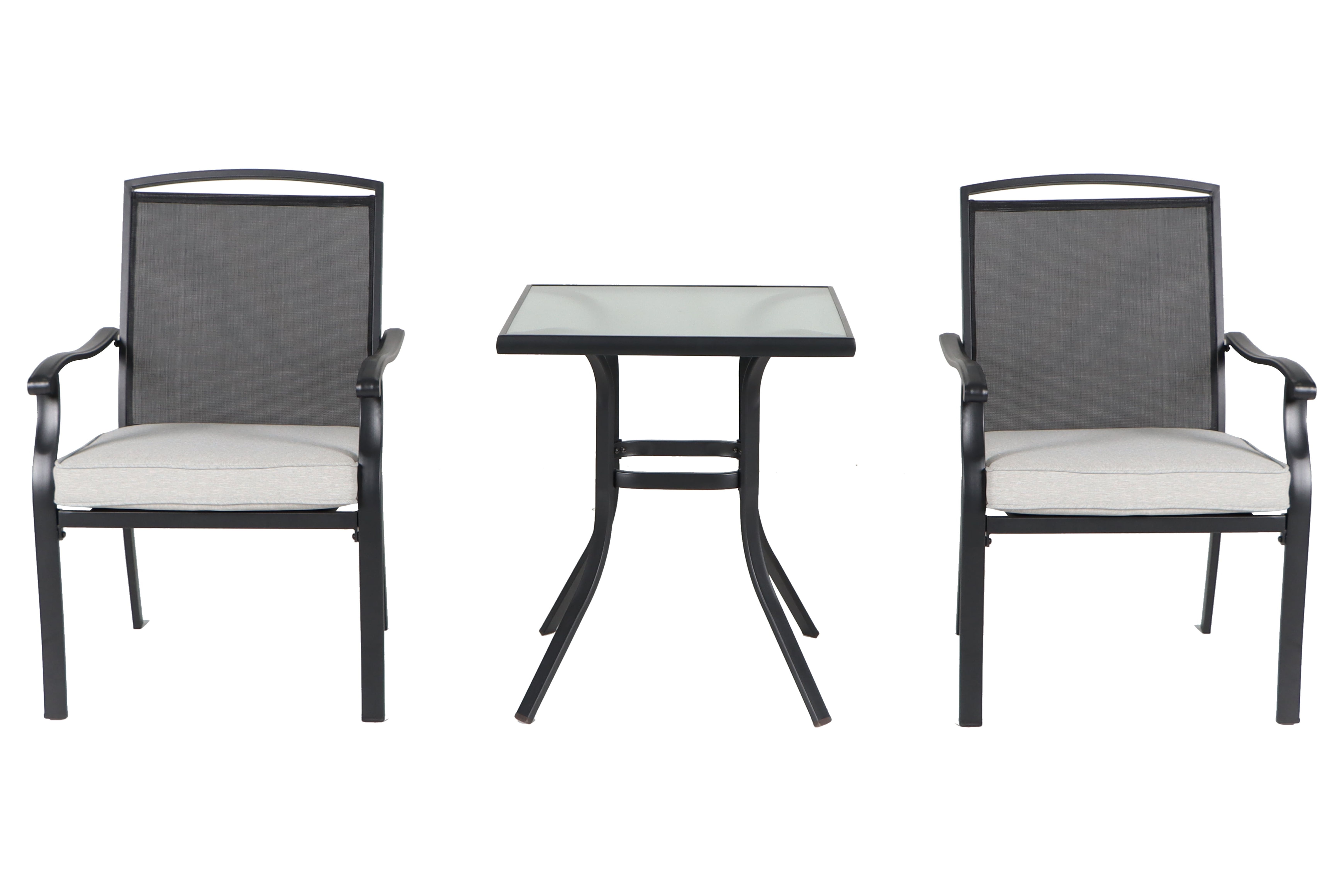 Mainstays Alexandra Square 3-Piece Steel Outdoor Furniture Patio Bistro Set with Polyester cushions, Gray - image 2 of 6