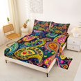thumbnail image 2 of jejeloiu Colorful Paisley King Sheets For Men Women,Bohemian Pattern Bedding,Dark Multi,4pcs,1 Flat Sheet, 1 Fitted Sheet and 2 Pillowcases, 2 of 6
