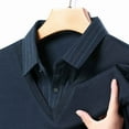 thumbnail image 7 of UAMVSH Men's Trendy Lapel Patch Two Piece Shirts Comfy Button Striped Long Sleeve T-Shirt Casual Vacation Business Dressy Tops(X-Large,Navy), 7 of 7