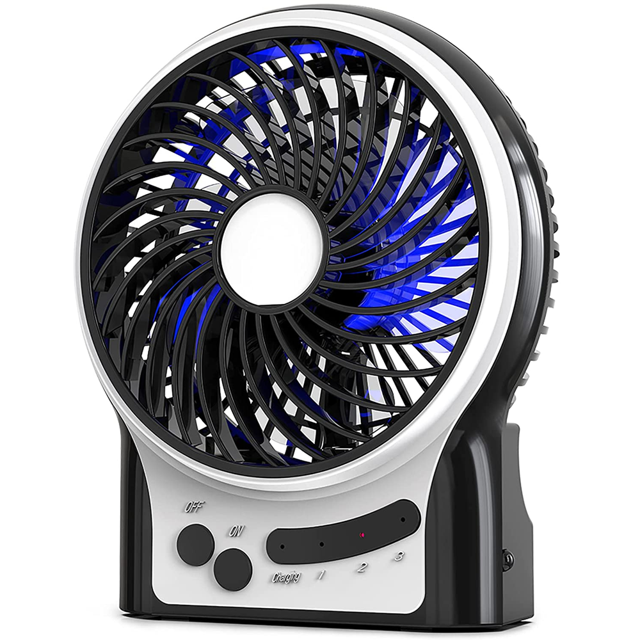 Mini ventilador de escritorio portátil con pilas, ventilador de mano recargable y alimentado por USB, flujo de aire fuerte, 3 velocidades, pequeño ventilador de mano personal para acampar en el