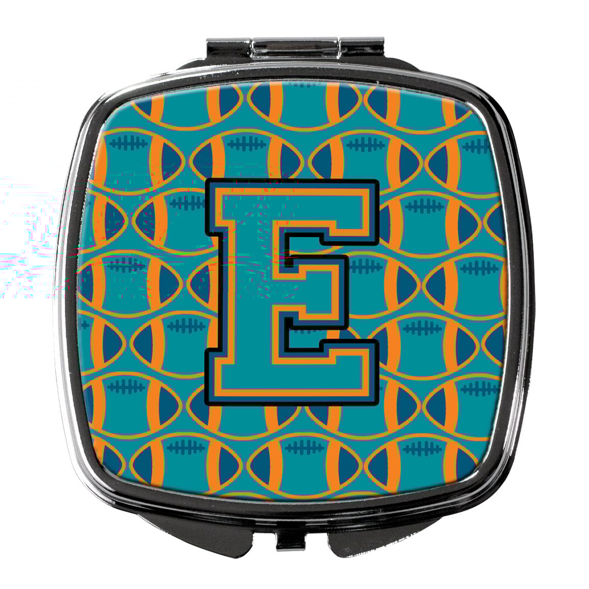 Letter E Football Aqua Orange and Marine Blue Compact Mirror CJ1063-ESCM