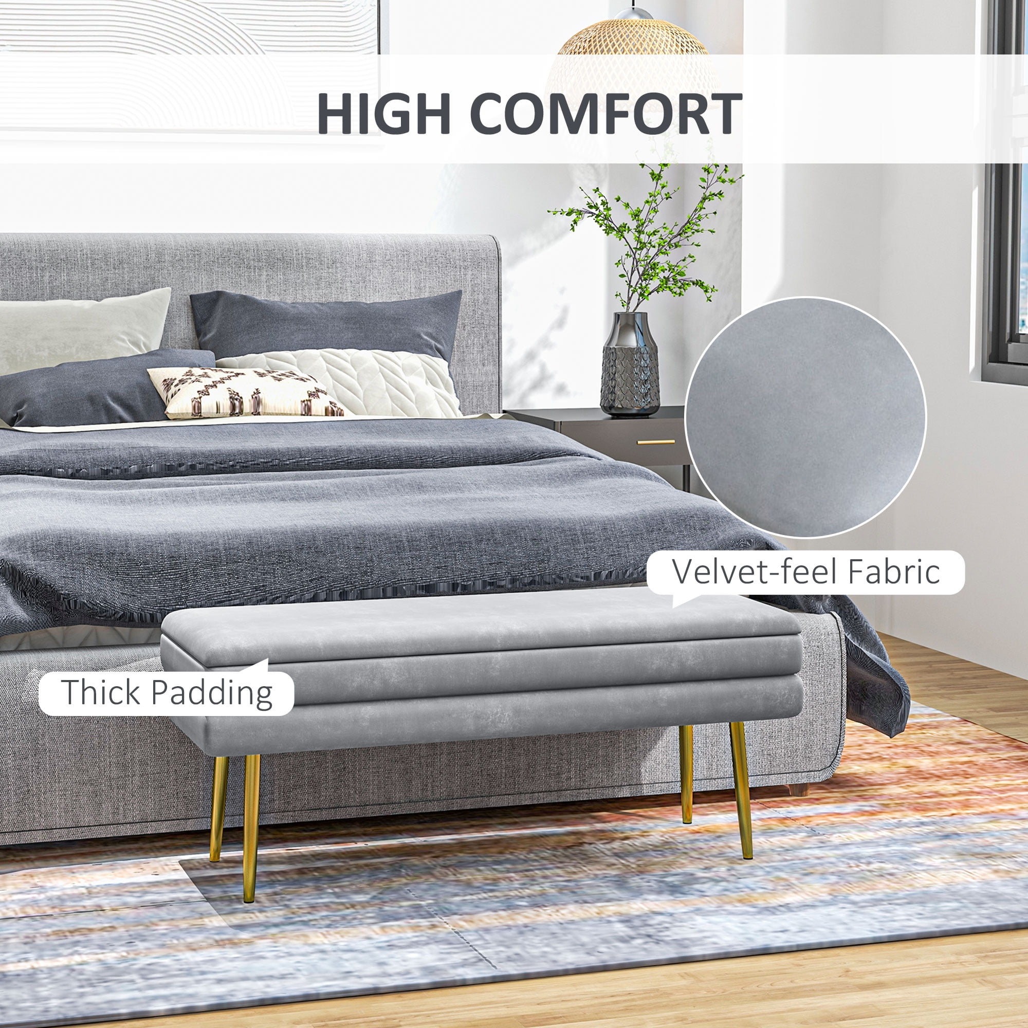 HOMCOM End of Bed Bench Upholstered Bedroom Bench with Storage Walmart