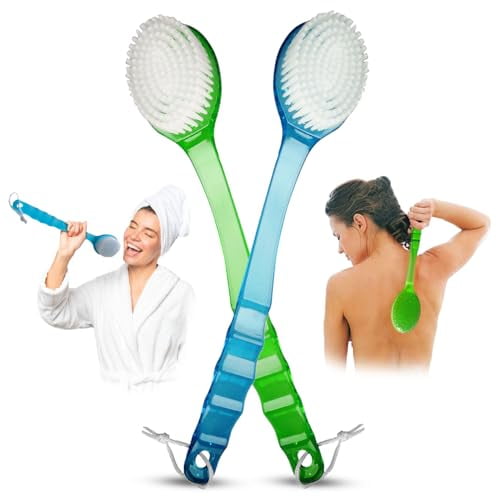 2 Pack Back Scrubber Shower Brush with 14 inch Long Handle,Soft Bristles Full Body Skin Exfoliator for Bath Wet or Dry Brush for Men & Women