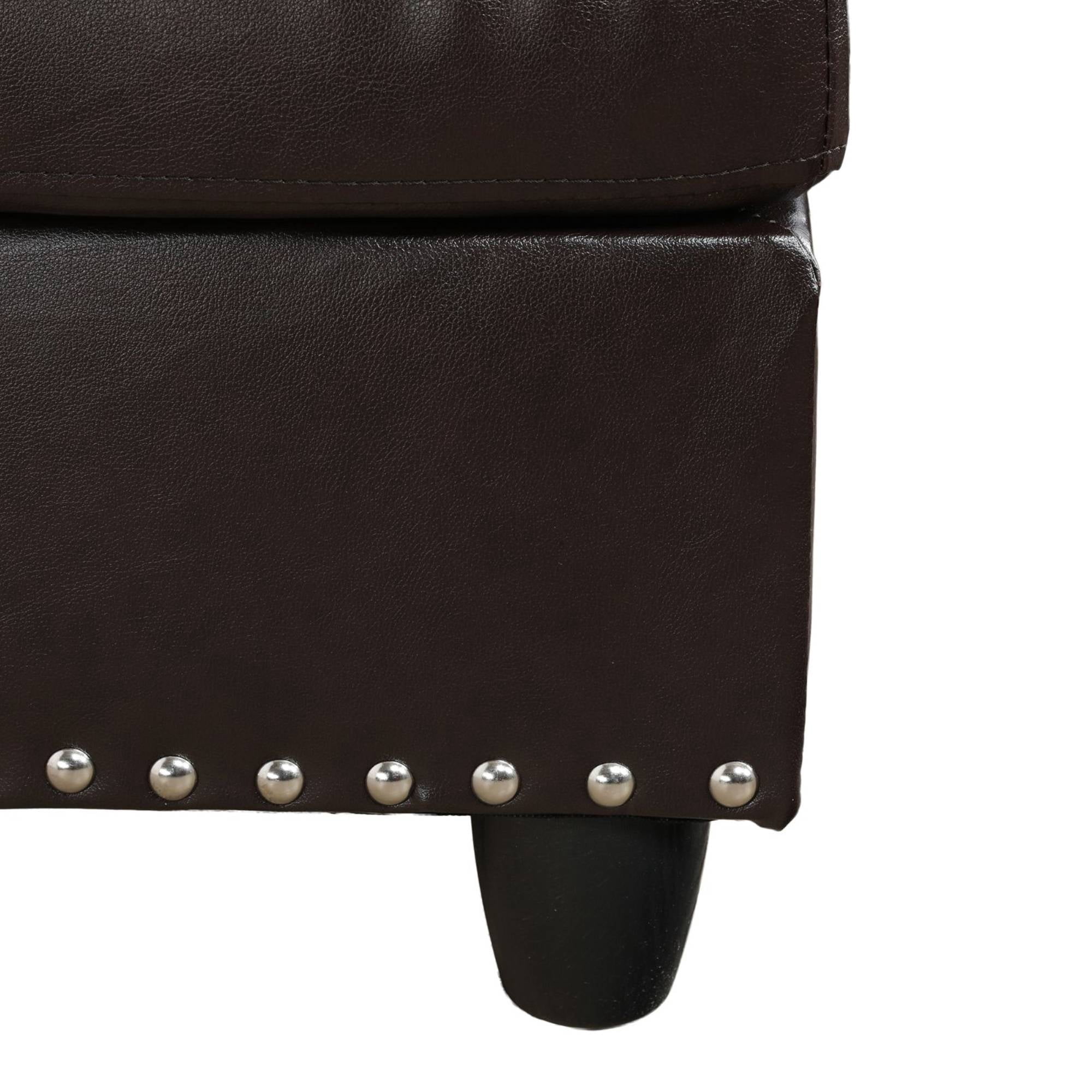 Modern L-Shaped Sectional Sofa Set with Left Chaise & Ottoman - Faux Leather Tufted Modular Couch for Living Room, Brown