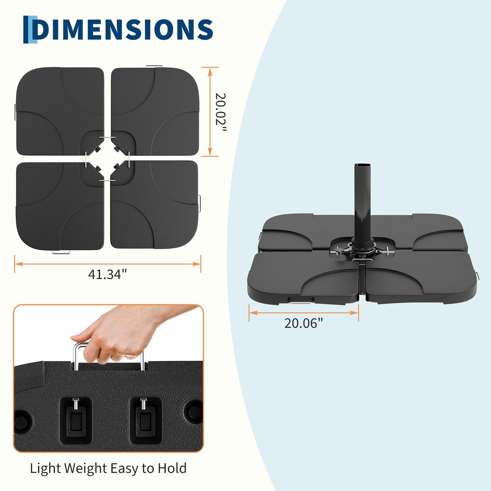 4-Piece Patio Umbrella Base,Heavy-Duty Cantilever Offset Patio Umbrella Stand Square Base Plate Set w/Easy-Fill Spouts for Water or Sand,330LBS Capacity
