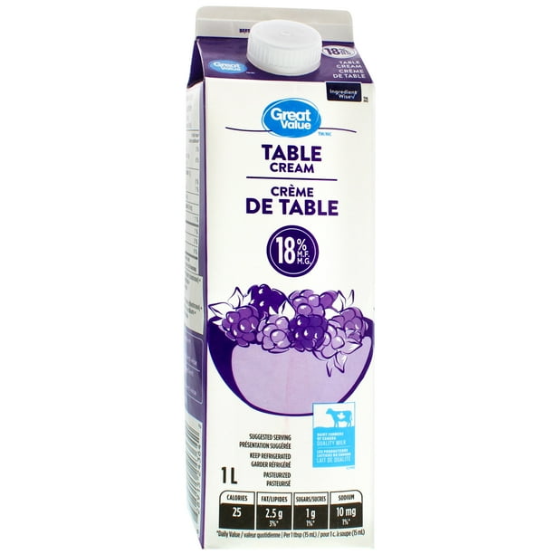 Great Value 18 M.F Table Cream, 1 L Walmart.ca