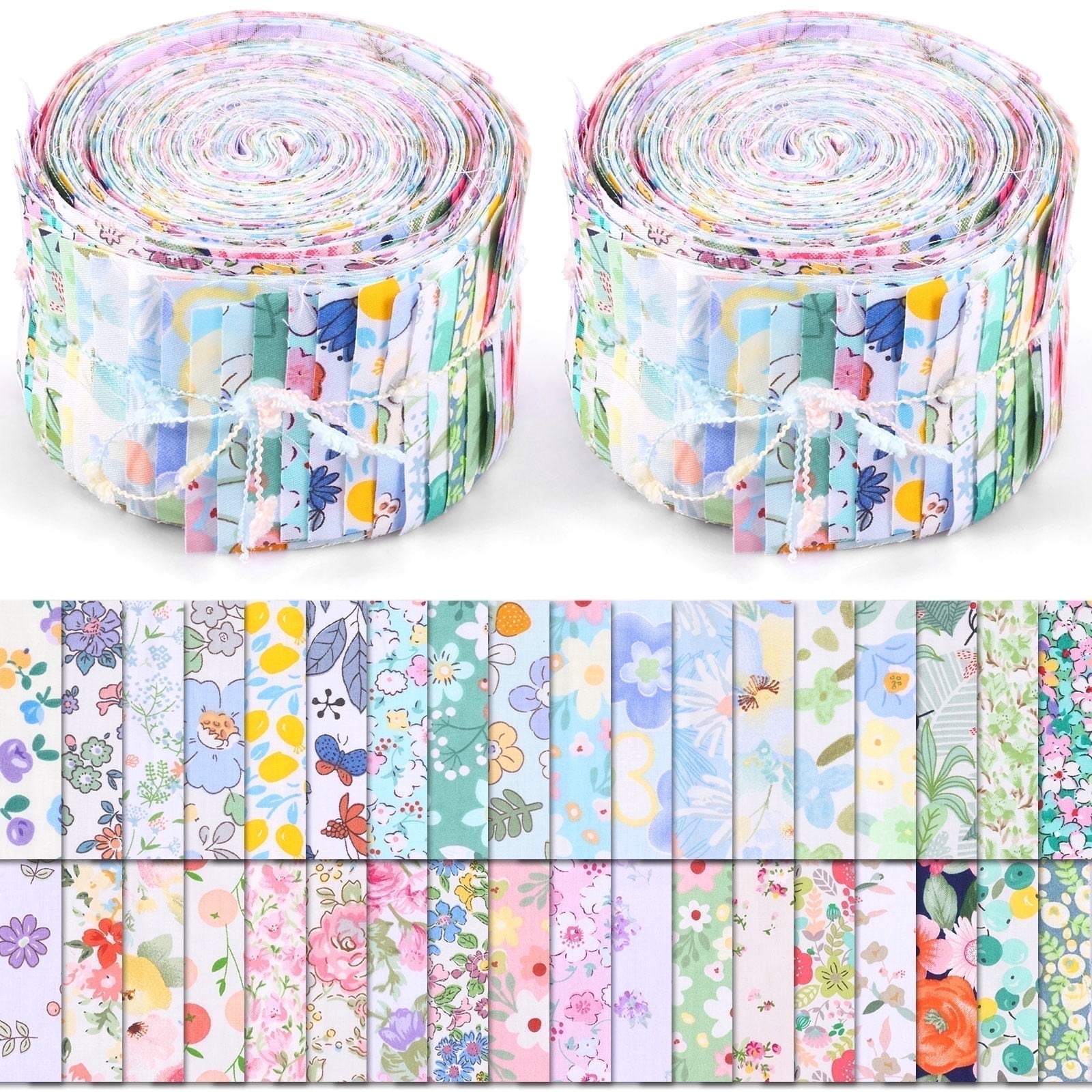 Wekvgz 80Pcs Cotton Quilting Fabric Soft Colorful Printed Sewing Fabric Multipurpose Pre Cut Strips 40 Floral Prints for DIY Handmade Crafting