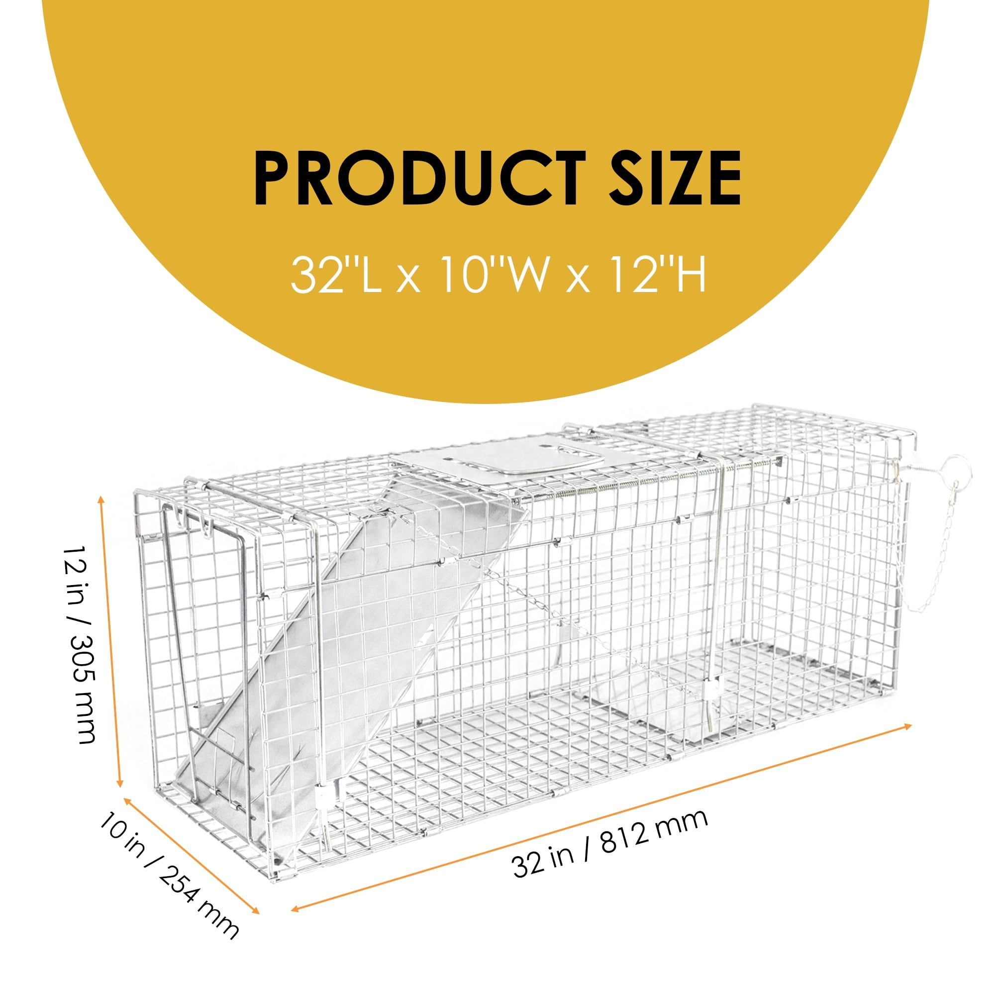 Collapsible Animal Trap Cage 32"x12"x10" Humane Catch and Release Steel Cage Foldable