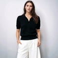 thumbnail image 6 of Women'S Short Sleeve Po-Lo Sweater Knit V Neck Pullover Shirt Summer Top Black S, 6 of 7