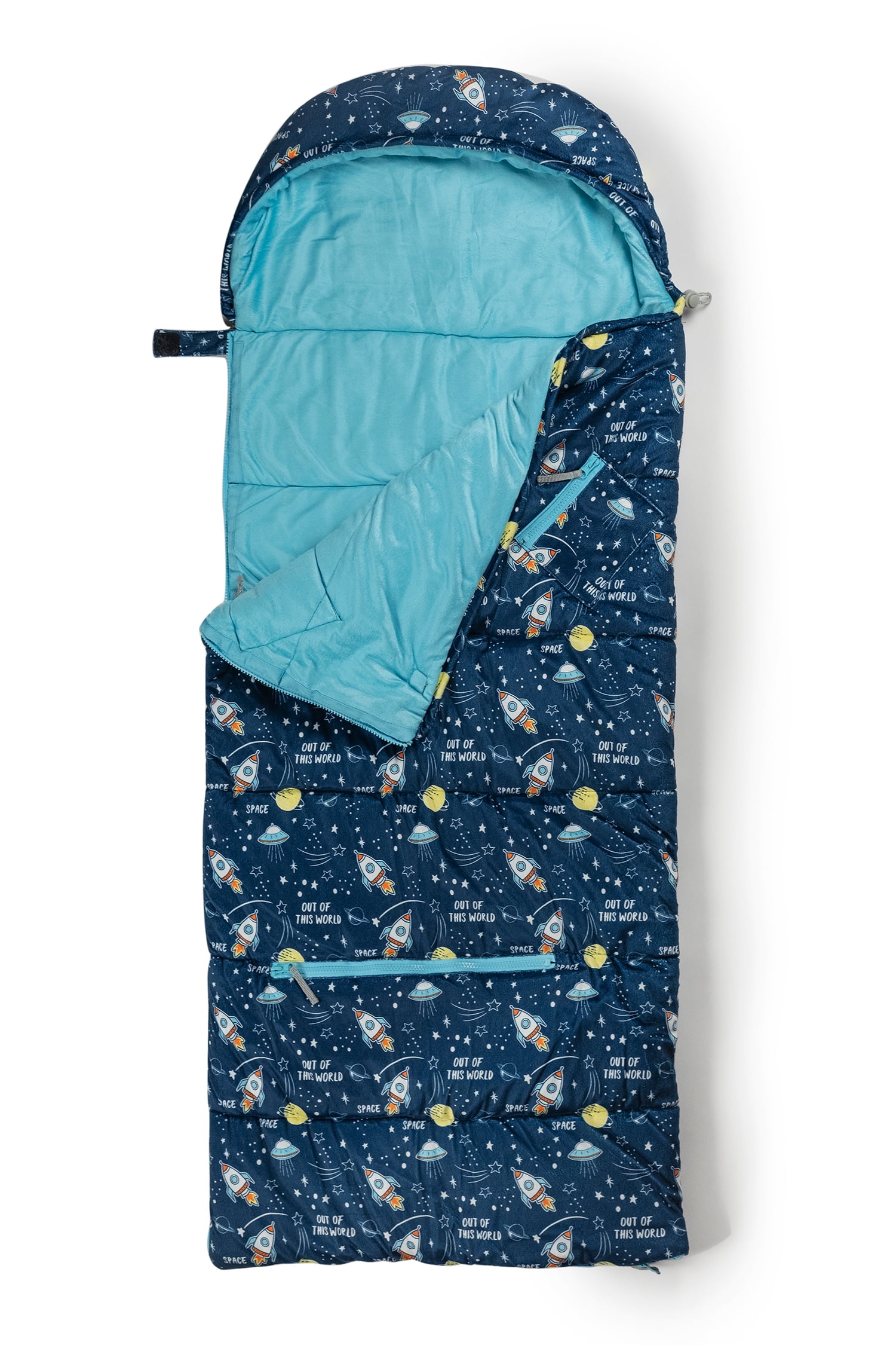 Mimish Sleep-N-Pack, 50 F Packable Kid's Sleeping Bag & Backpack, Space & Rockets Print