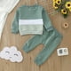 thumbnail image 4 of Gibobby Conjunto niña Conjunto de ropa deportiva informal de dos piezas para niños pequeños, Tops de Color Patchwork de manga larga, pantalones de Color sólido(Verde,12-18 Meses ), 4 of 5