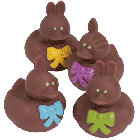 Boston Novelties Chocolate Easter Bunny Rubber Duckies, Set of 4