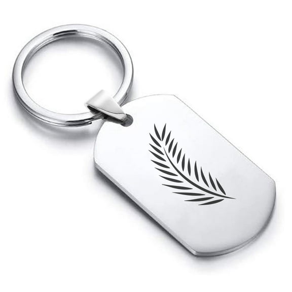 Stainless Steel Religious Palm Branch Dog Tag Keychain Circle Ring
