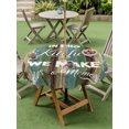 thumbnail image 5 of Outdoor Tablecloth with Umbrella Hole Zipper Spoon Knife Kitchen Round Tablecloth 60" Waterproof Outside Table Cloth Teal Brown Wooden Grain Patio Table Cover Tablecloths for Picnic Party, 5 of 8