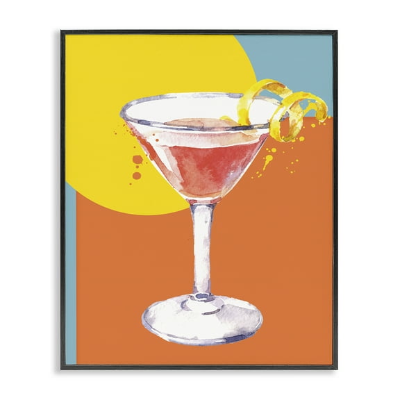 Stupell Industries Modern Cocktail Lemon Peel Food & Beverage Painting Black Framed Art Print Wall Art, 11 x 14