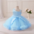 thumbnail image 2 of IBTOM CASTLE Baby Flower Girl One Shoulder Formal Wedding Dress 1st 2nd Birthday Cake Smash Outfits Toddler Prom Pageant Ball Gown 9-12 Months Blue, 2 of 7