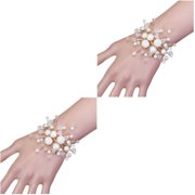 FANN 2 Pieces Bracelets Natural Preserved Flowers Hand Wrist Corsage M White Miss
