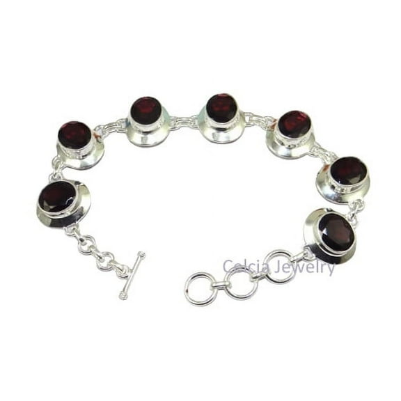 Solid 925 Sterling Silver Bracelet For Womens & Mens, Natural Garnet Bracelet Gemstone Unique Handcrafted Bracelet For Her or Him