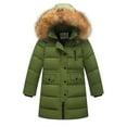 thumbnail image 3 of Juebong Girls Long Winter Coat Heavyweight Hooded Puffer Jacket Kids Windproof Quilted Parka Padded Down Jackets with Pockets Army Green,14-15Years, 3 of 8