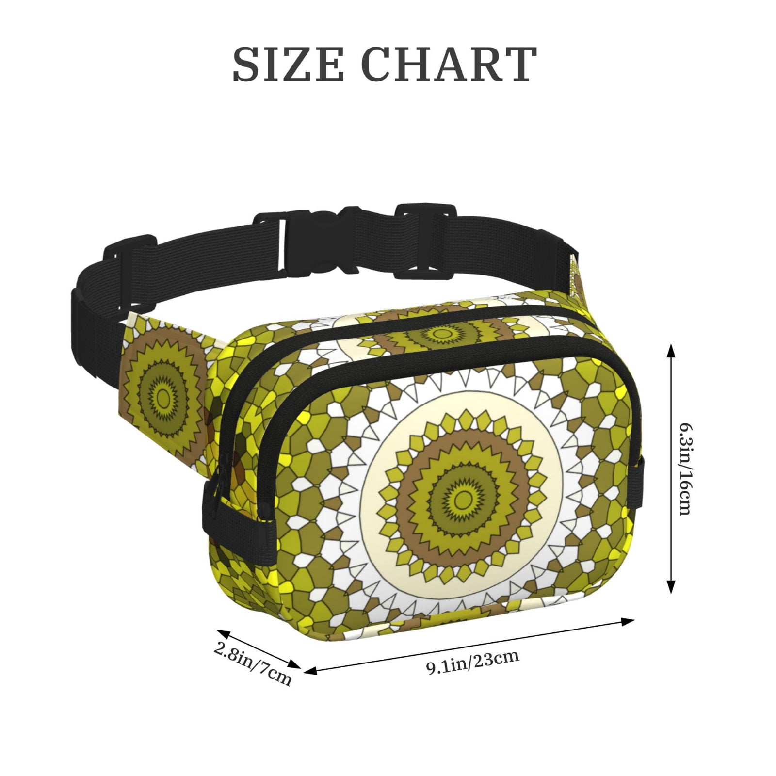 Picia Yellow Mandala Print Square Double-Layer Waist Bag Mini Adjustable Waist Belt Bag Exercise Running Travel Hiking