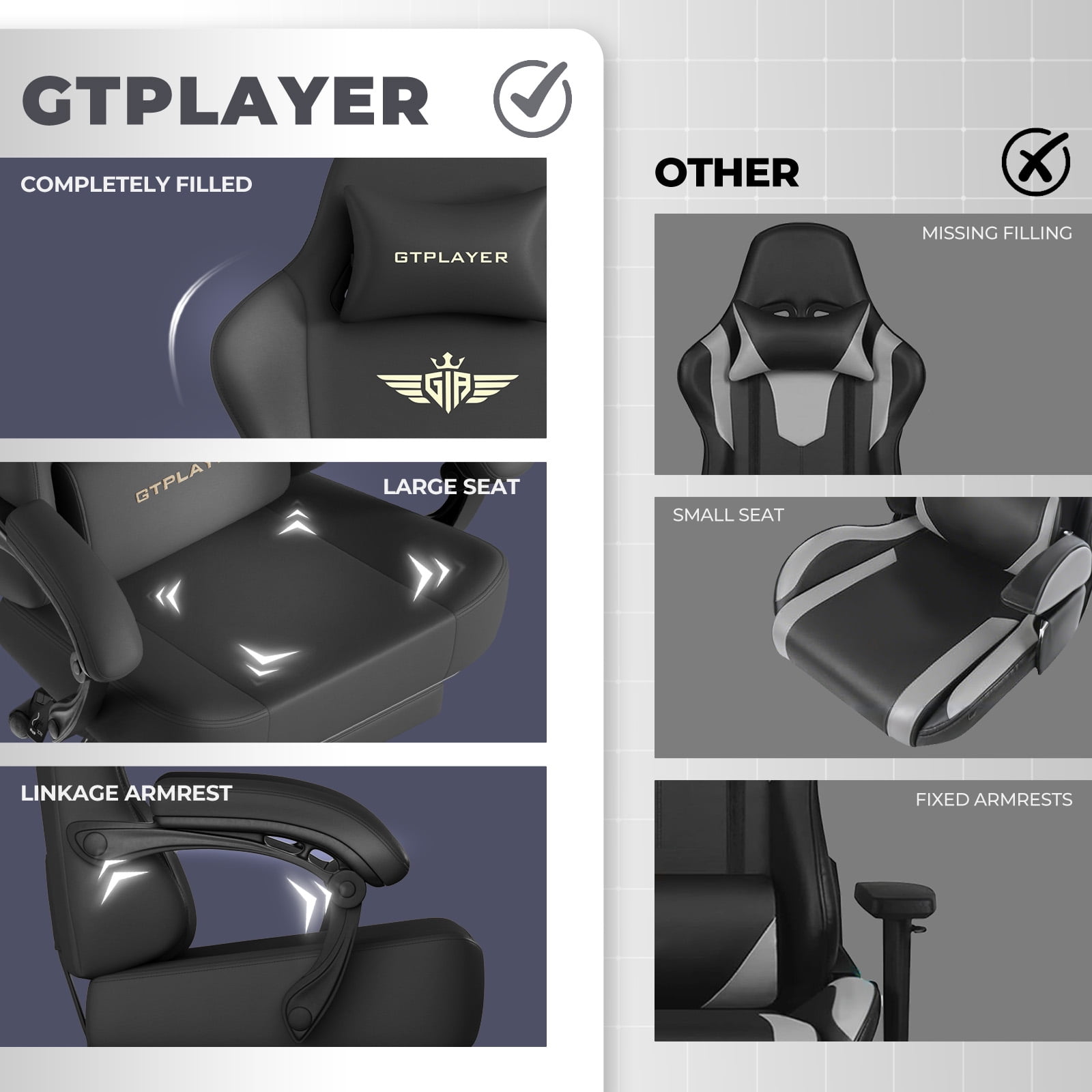 GTPLAYER Big & Tall Swivel Gaming Office Chair with Massage, Black