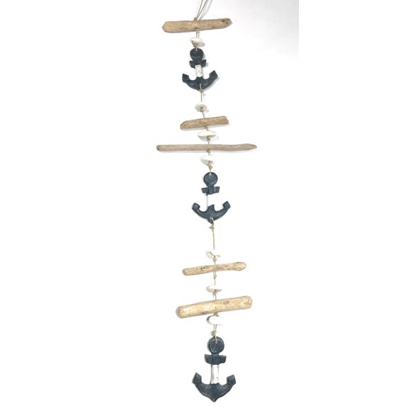 Driftwood Garland Anchor w/ White Stone 40" Blue | #lis31011100b