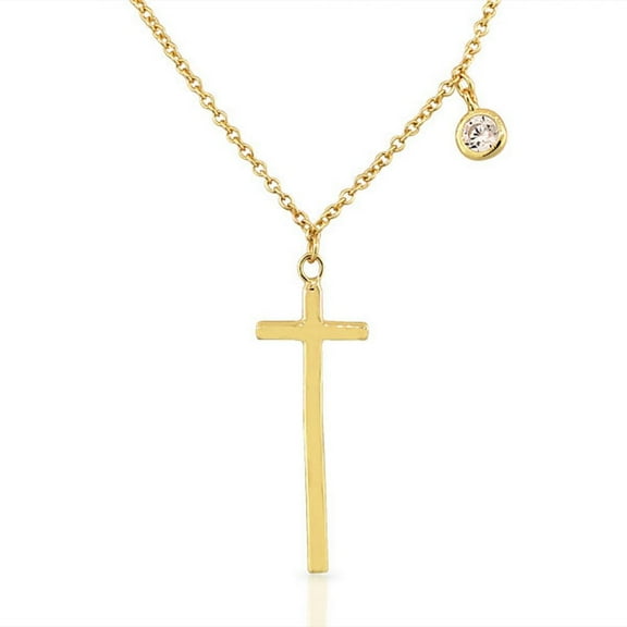925 Sterling Silver White Cubic Zirconia Cross Pendant Necklace