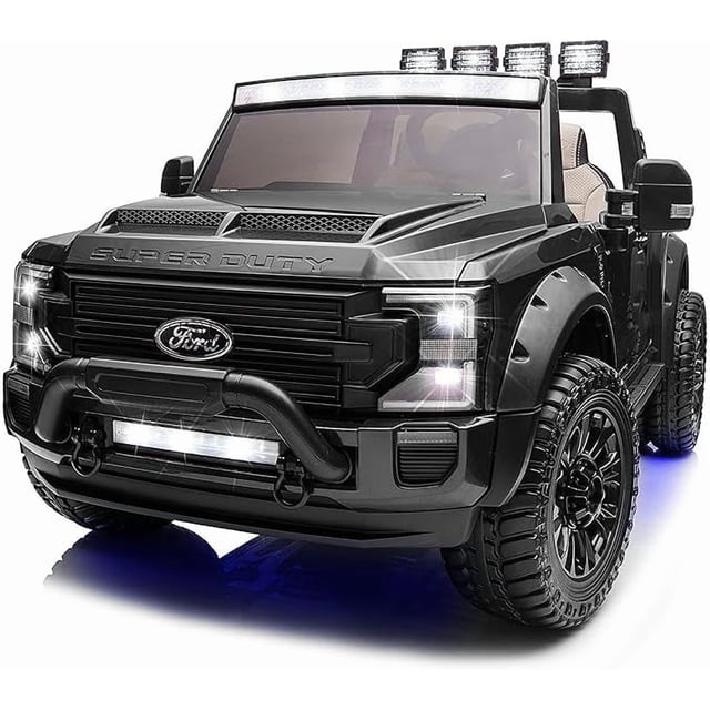 VOLTZ TOYS Ford Super Duty F450 Dually 2-Seater 24V Kids Ride-On Truck, Motorized Pick-Up Toy Car with Dual Rear Wheels, Parent Remote Control, EVA Tires, Licensed, Black