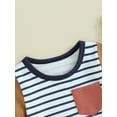 thumbnail image 6 of FEORJGP Toddler Baby Boy Summer Daily Outfits Infant 6M 1T 2T 3T 4T Short Sleeve T-Shirt Crew Neck Shirt Striped Print Tops + Pocket Drawstring Shorts Set Loose Casual 2Pcs Clothes, 6 of 9