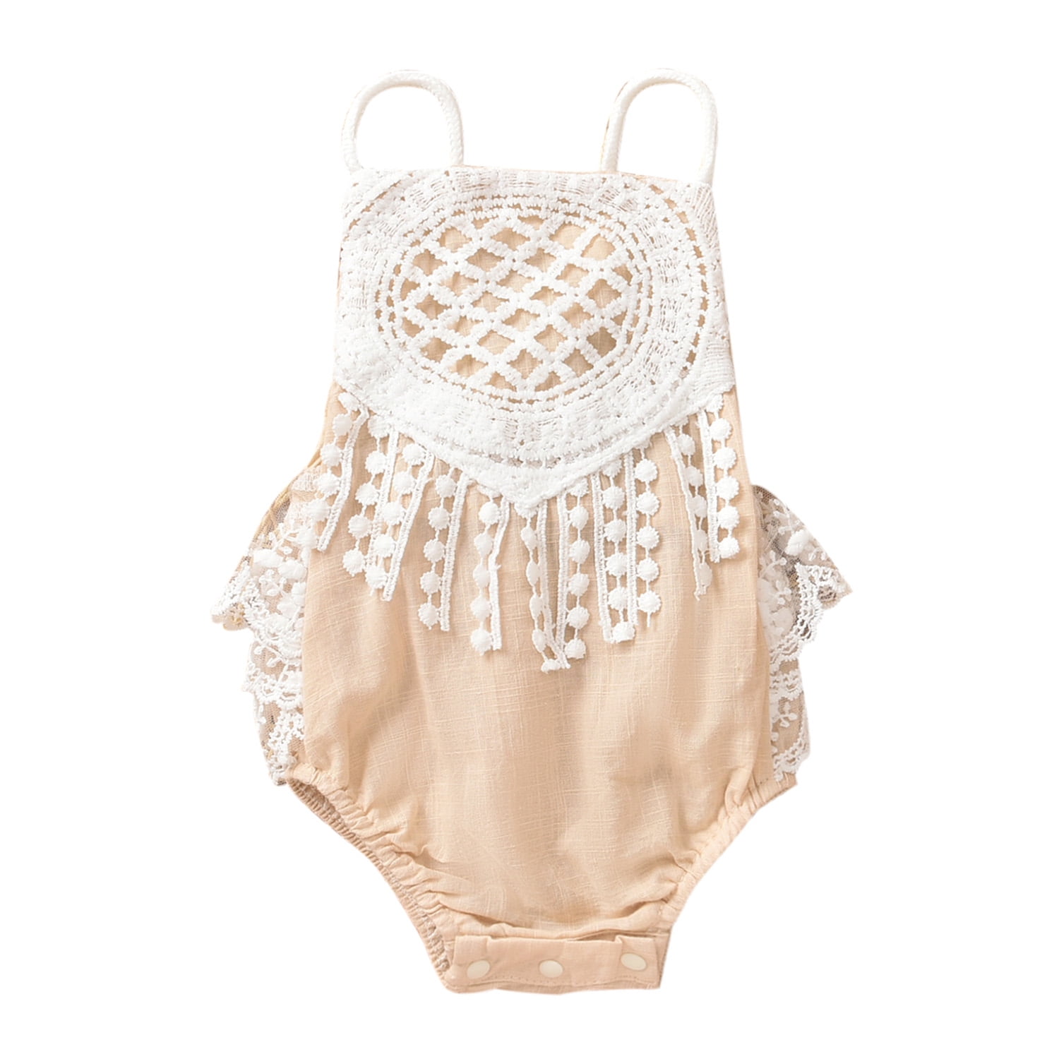 Newborn Baby Girl Summer Clothes Solid Color One Piece Ruffle Lace Strap Bodysuit Jumpsuit Cotton Linen Romper Outfit 