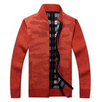 Lu's Chic Men's Zip Up Cardigan Sweater Full Zipper Long Sleeve Knitwear Knitted Tops Warm Winter Red 42