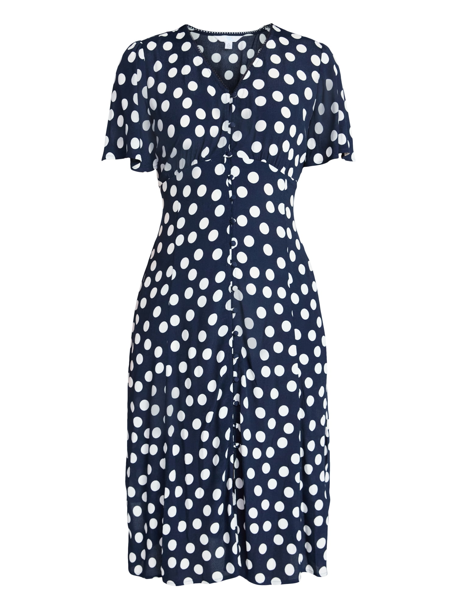 Time and Tru Women's Empire Waist Midi Dress with Short Sleeves, Sizes XS-XXXL