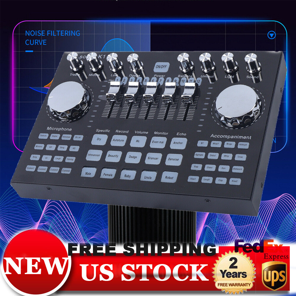 Live Sound Card with DSP Noise Reduction, Bluetooth, 12 Sound Effects, 1800mAh Battery – Portable Audio Interface for Live Streaming, Karaoke, Gaming & Podcasting