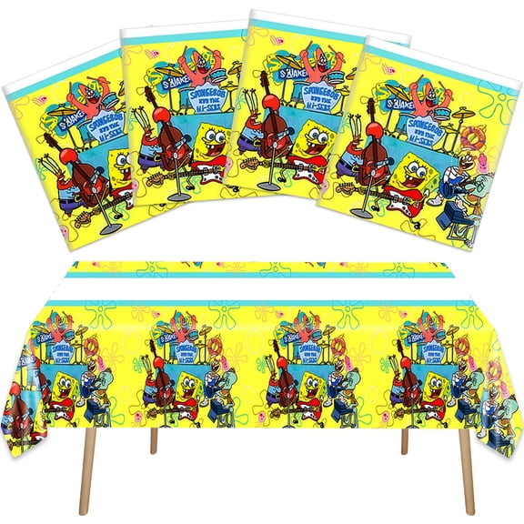4 Pcs For Spongebob Cartoon Themed Tablecloths Rectangular Birthday Party Decorations,Disposable Waterproof Tablecloth 70.9×42.5 Inch for Celebration Parties Supplies