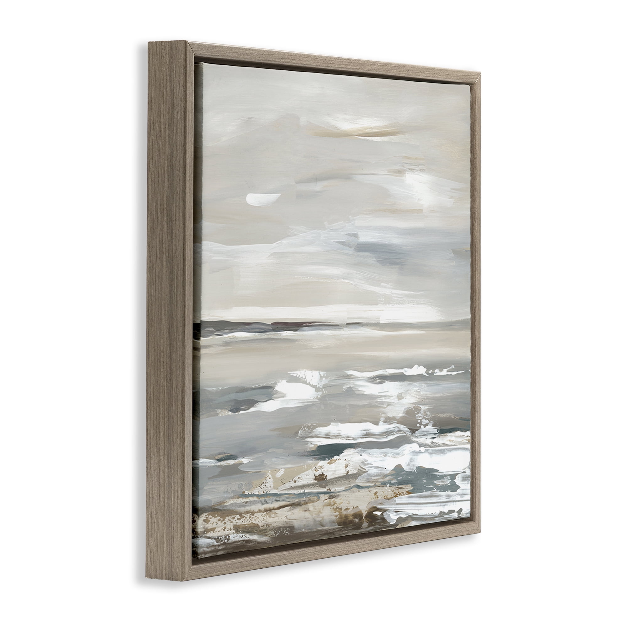 Stupell Industries White Waves Impression Landscape & Nature Painting Brown Floater Framed Canvas Art Print Wall Art, 25 x 25
