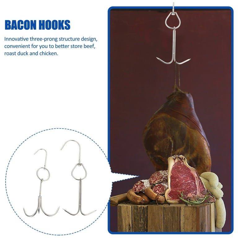 2 Pcs Pork Hook Stainless Steel Grill Grate Heavy Duty Clothes Hanger Rack  Bacon Meat Hooks Butcher Roast Yakitori 