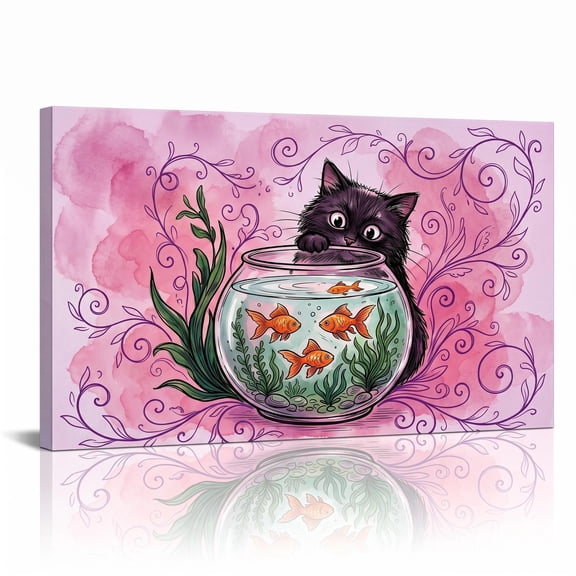 XaaKee Swirly Vine Feline Art Prints Canvas Wall Art Prints Modern Canvas Prints Wall Art Inner Framed 18*12Inch
