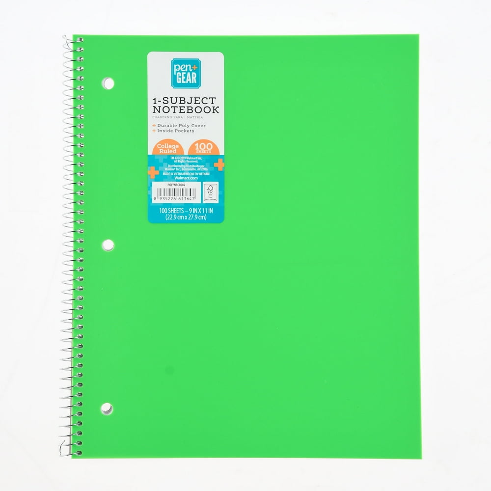 Pen + Gear 1Subject Notebook, College Ruled, 100 Sheets, Green