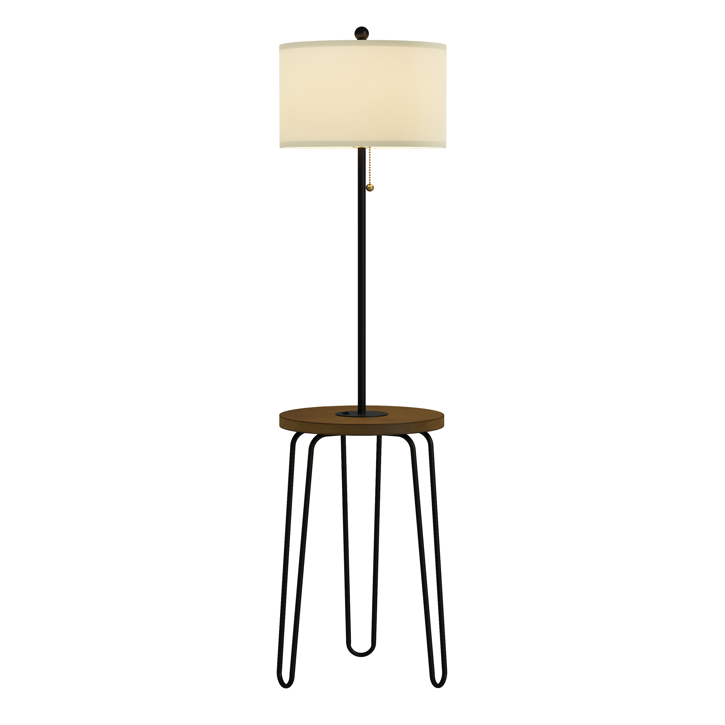 Lavish Home 59-inch Floor Lamp with Table, USB Port, and Hairpin Legs – Standing Light with Shelves