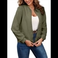 thumbnail image 3 of Chaqueta Informal Holgada de Cuadros Pequeños para Mujer, de Color Liso, Tendencia Otoñal, con Cremallera, Larga y Cuello Redondo. Verde L, 3 of 7