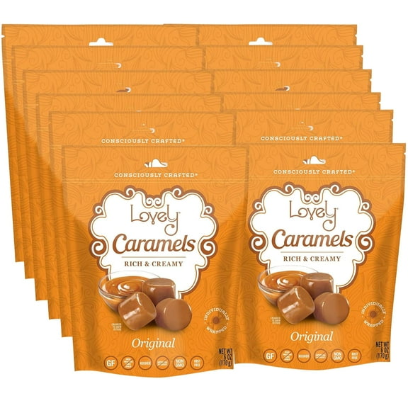 Lovely Candy Soft and Chewy Original Caramels 6oz (12-Pack) | Gluten-Free, Non-GMO, NO High Fructose Corn Syrup, NO Artificial Colors or Flavors