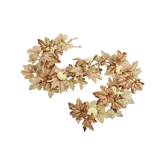 XHKUYI Fall Maple Leaf Garland 5.7 FT, Artificial Maple Leaf Vine with Cream Pumpkins & Berries, Rustic Farmhouse Decor for Thanksgiving & Autumn Home, Mantel, Table Runner