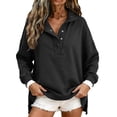 thumbnail image 5 of Textilo Womens Oversized Sweatshirt Henley Neck Snap Buttons Pullover Long Sleeves Drop Shoulder Stand Collar Sweatshirts Comfy Breathable Loose Fit 2026 Fall Winter Outfits Clothes,Black M, 5 of 6