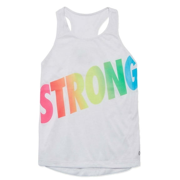 Girls White Rainbow Strong Athletic Tank Top Semi-sheer Racerback Tee Shirt M